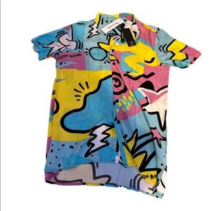 Reason Brand Fresh Prince Vibe Button Short Sleeve Mns MEDIUM funky colorful NEW